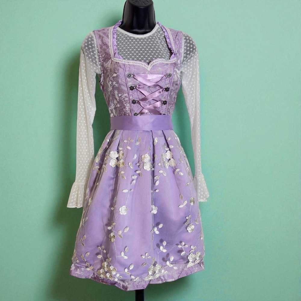 New Medium Oktoberfest Lavender Purple Jacquard Dirndl Dress Bavarian German